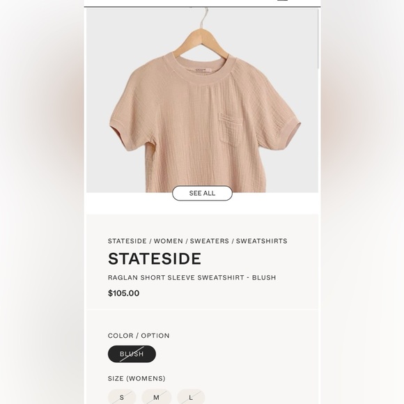 Stateside Raglan Ringer Gauze Cotton Blush Short Sleeve top shirt medium $110 - Picture 4 of 9